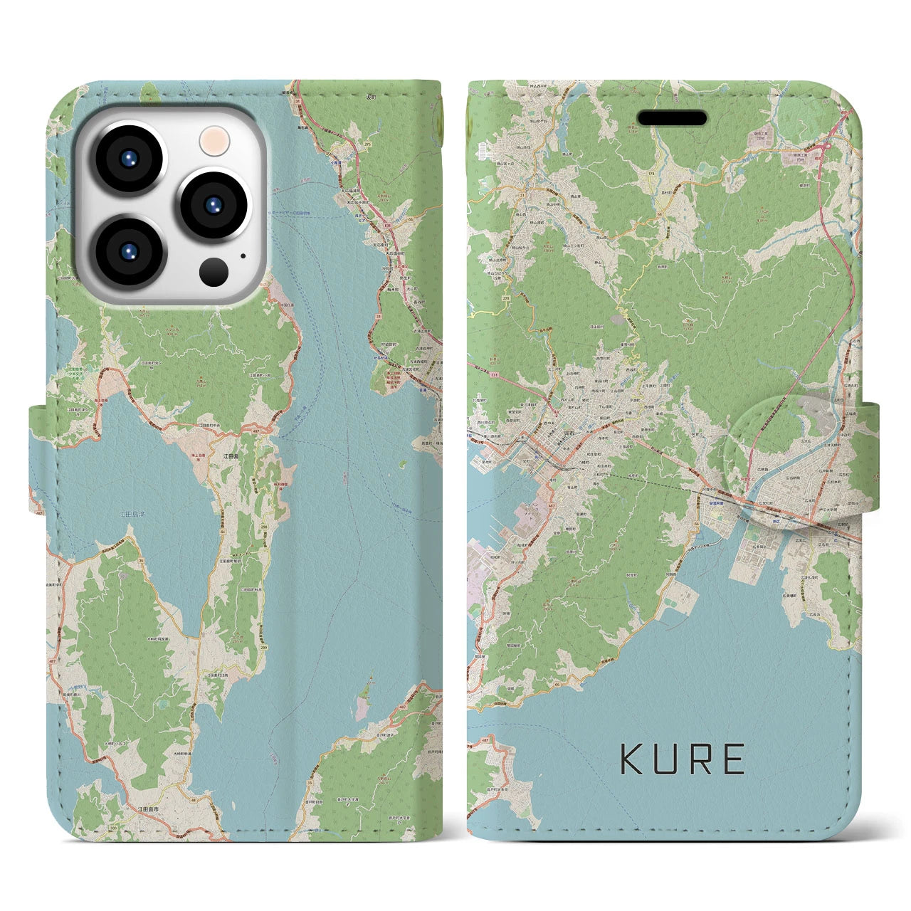 【呉(広島県)】地図柄iPhoneケース(手帳タイプ)ナチュラル・iPhone 13 Pro 用