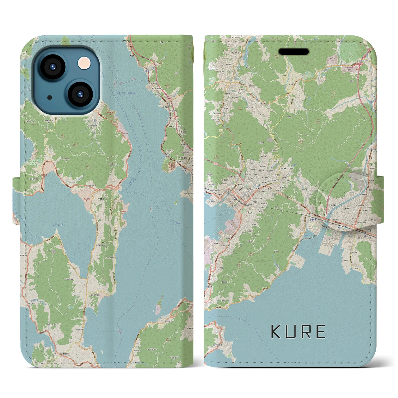【呉(広島県)】地図柄iPhoneケース(手帳タイプ)ナチュラル・iPhone 13 用