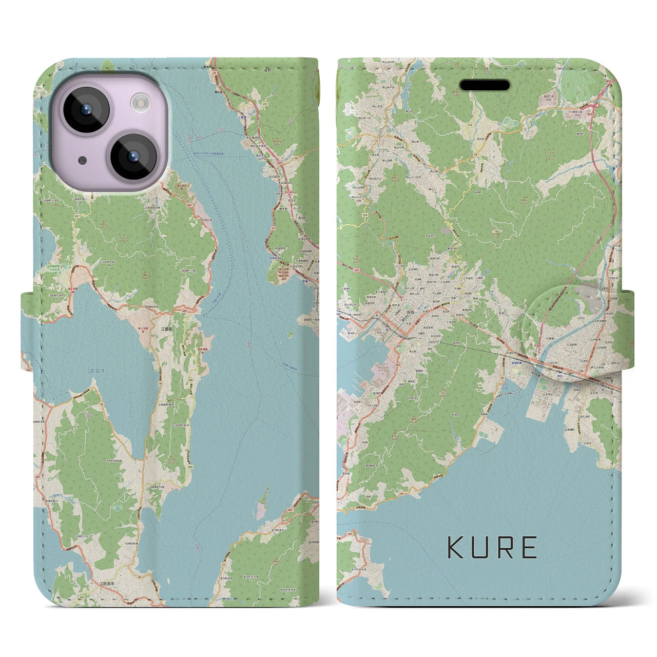 【呉(広島県)】地図柄iPhoneケース(手帳タイプ)ナチュラル・iPhone 14 用