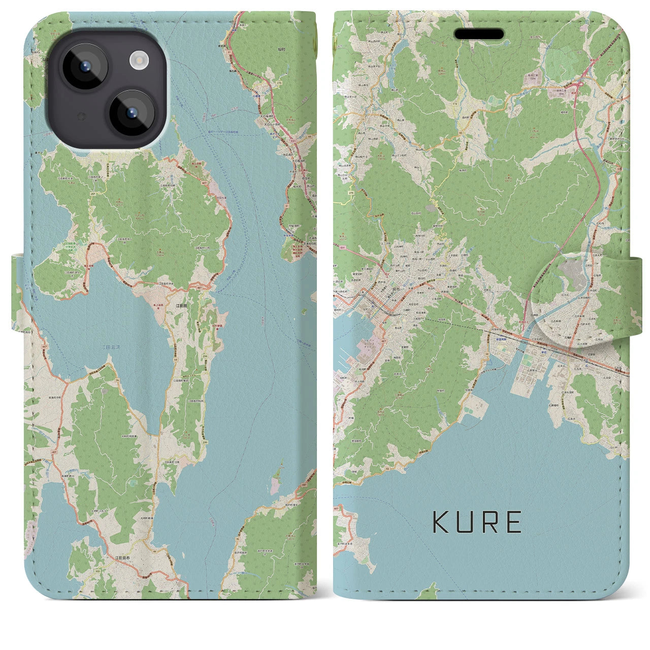 【呉(広島県)】地図柄iPhoneケース(手帳タイプ)ナチュラル・iPhone 14 Plus 用
