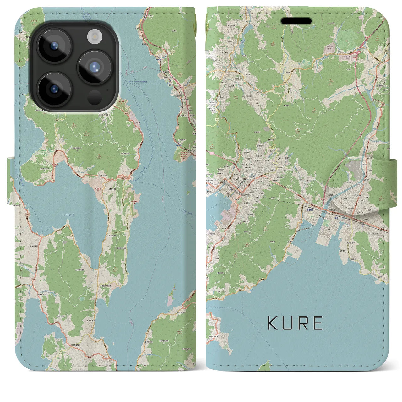 【呉(広島県)】地図柄iPhoneケース(手帳タイプ)ナチュラル・iPhone 15 Pro Max 用