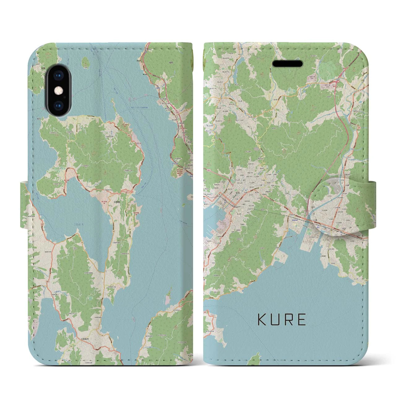 【呉(広島県)】地図柄iPhoneケース(手帳タイプ)ナチュラル・iPhone XS / X 用