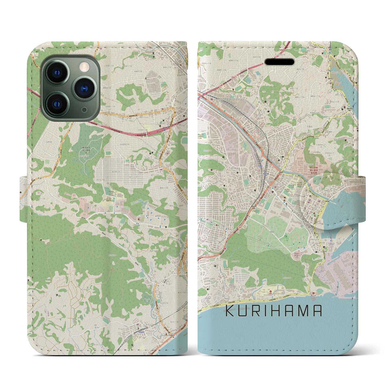 【久里浜(神奈川県)】地図柄iPhoneケース(手帳タイプ)ナチュラル・iPhone 11 Pro 用