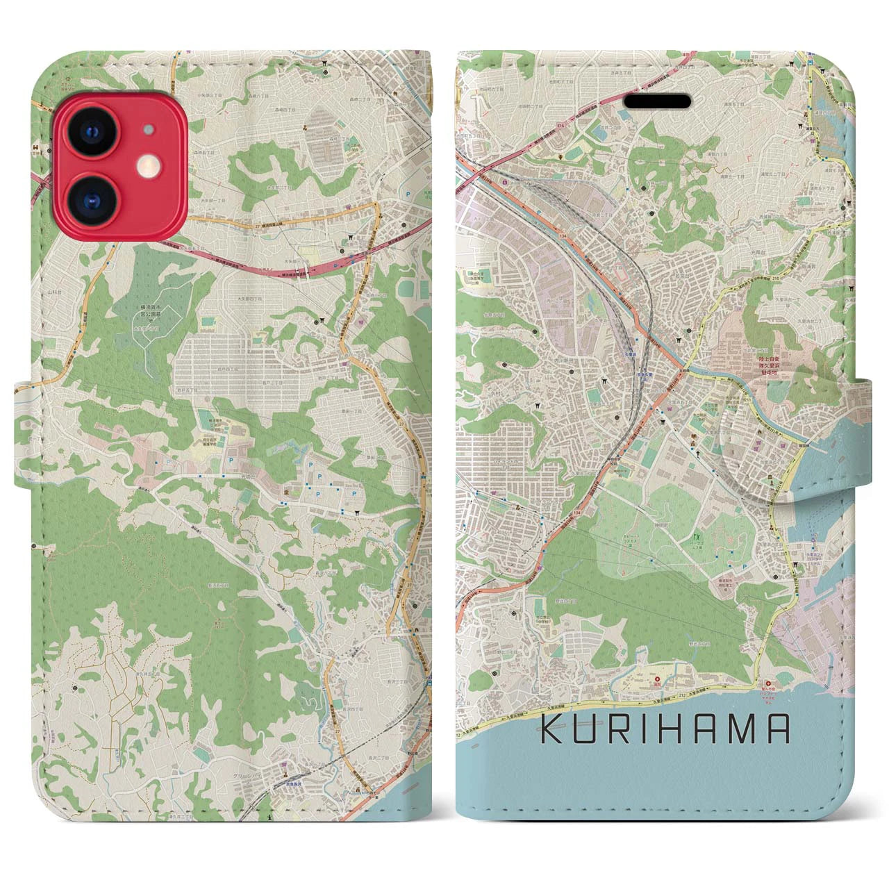 【久里浜(神奈川県)】地図柄iPhoneケース(手帳タイプ)ナチュラル・iPhone 11 用