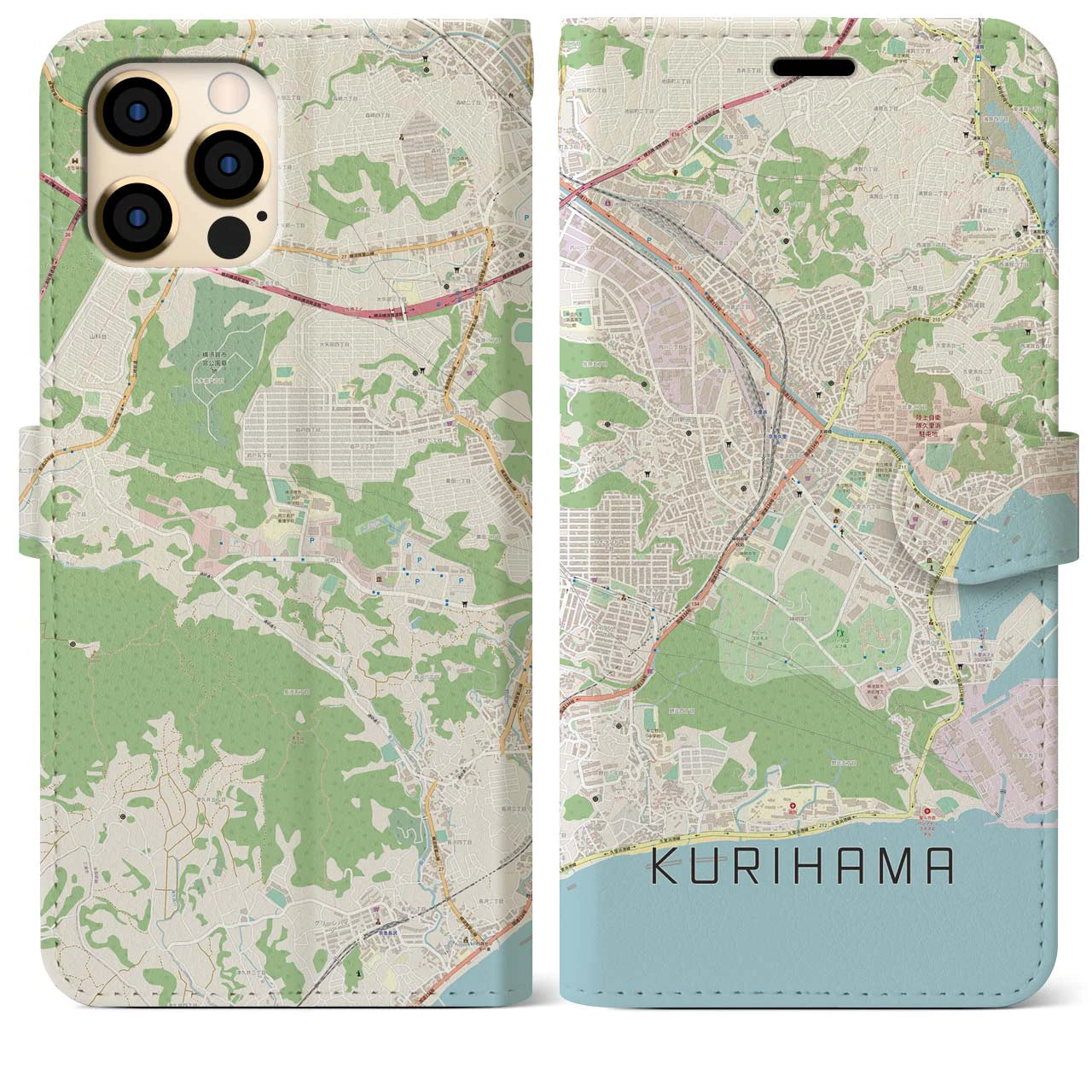 【久里浜(神奈川県)】地図柄iPhoneケース(手帳タイプ)ナチュラル・iPhone 12 Pro Max 用