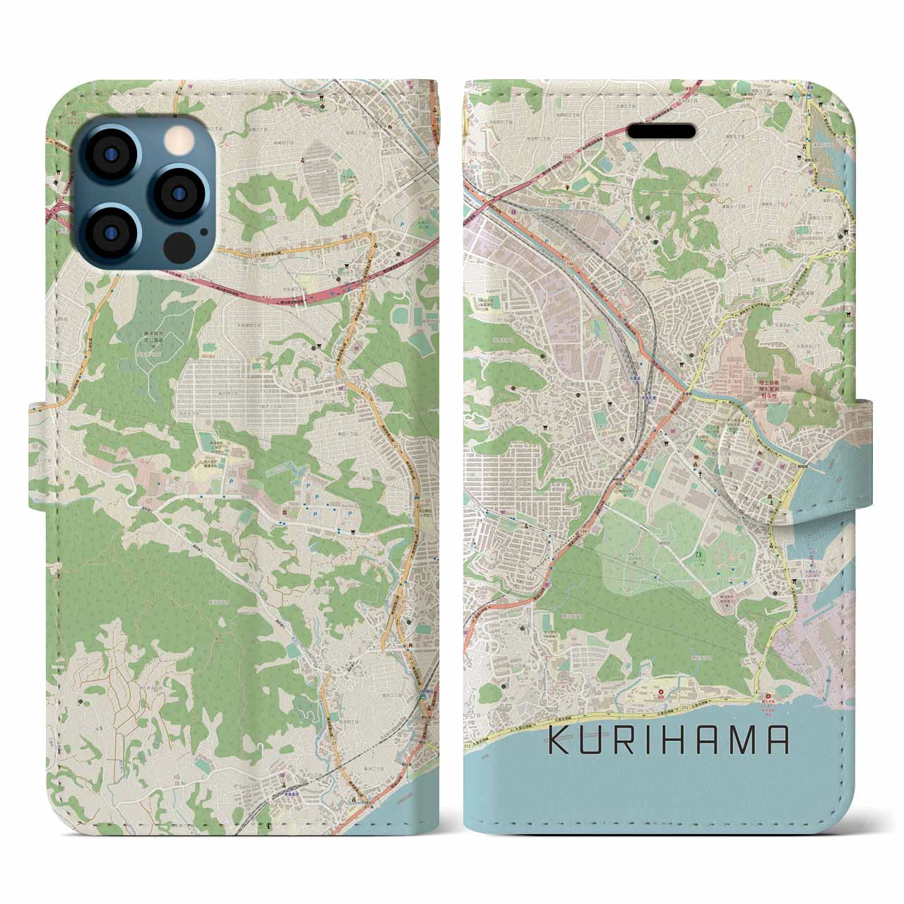 【久里浜(神奈川県)】地図柄iPhoneケース(手帳タイプ)ナチュラル・iPhone 12 / 12 Pro 用