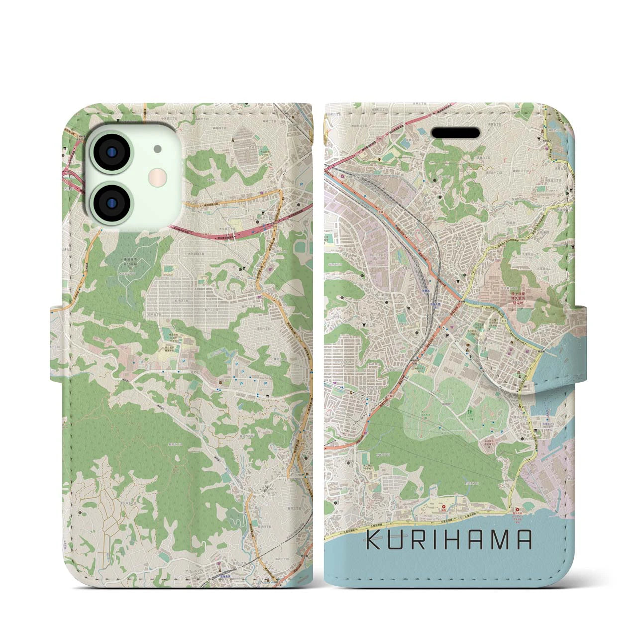 【久里浜(神奈川県)】地図柄iPhoneケース(手帳タイプ)ナチュラル・iPhone 12 mini 用