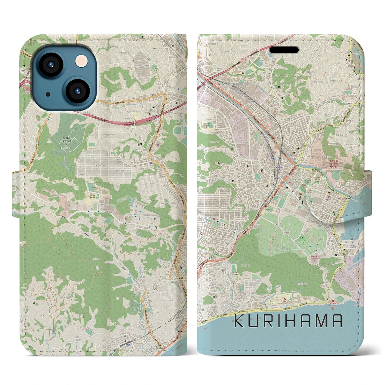 【久里浜(神奈川県)】地図柄iPhoneケース(手帳タイプ)ナチュラル・iPhone 13 用