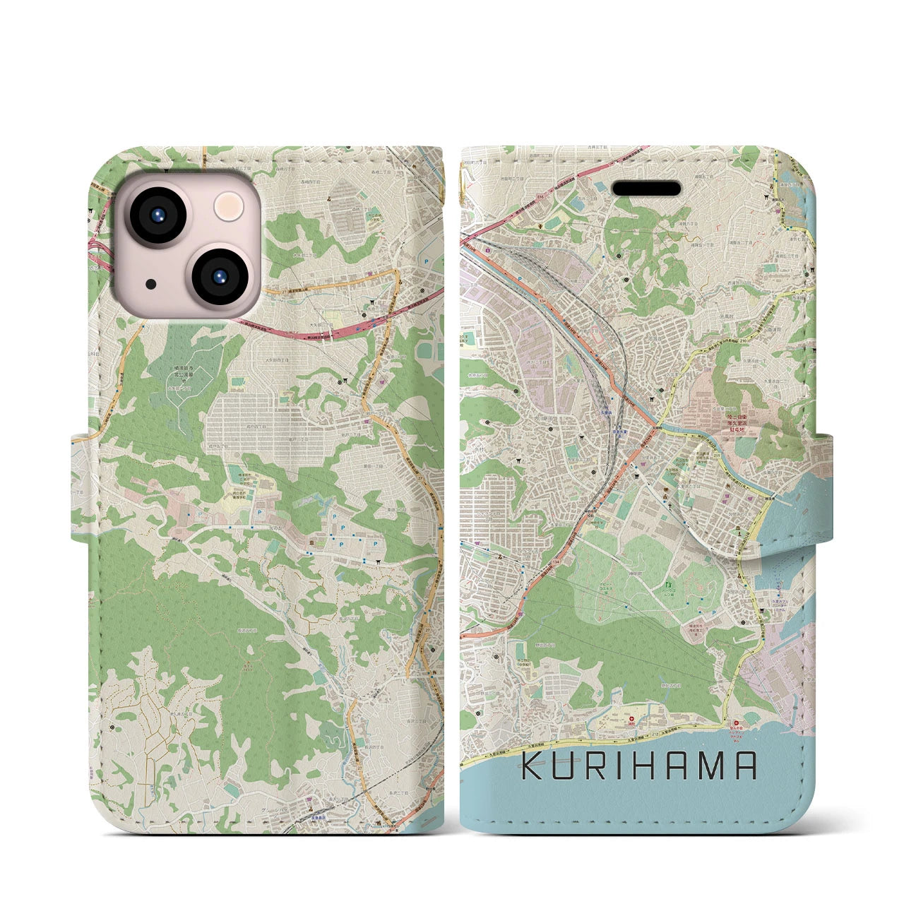 【久里浜(神奈川県)】地図柄iPhoneケース(手帳タイプ)ナチュラル・iPhone 13 mini 用