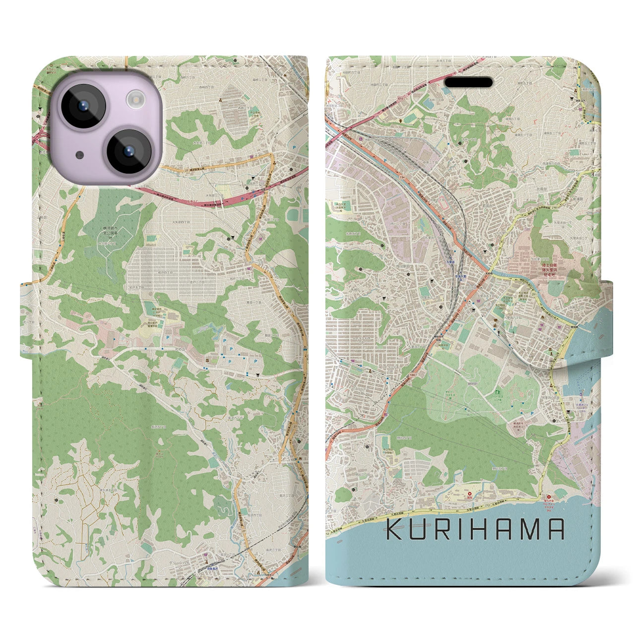 【久里浜(神奈川県)】地図柄iPhoneケース(手帳タイプ)ナチュラル・iPhone 14 用