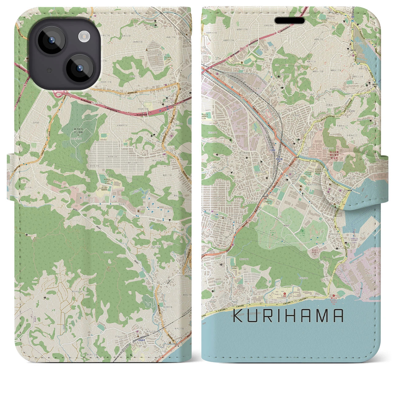 【久里浜(神奈川県)】地図柄iPhoneケース(手帳タイプ)ナチュラル・iPhone 14 Plus 用