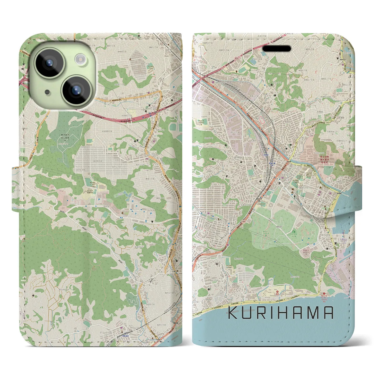 【久里浜(神奈川県)】地図柄iPhoneケース(手帳タイプ)ナチュラル・iPhone 15 用
