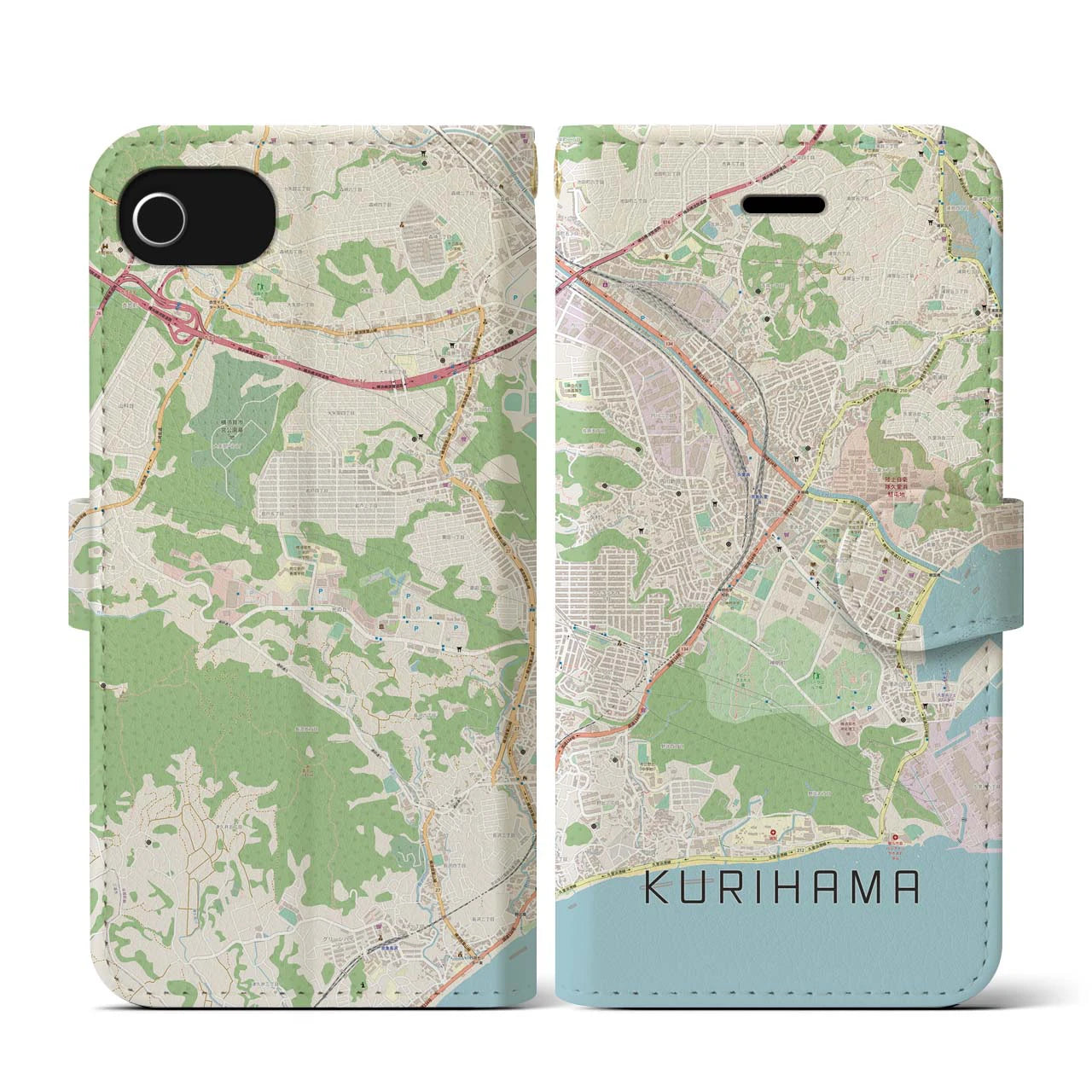 【久里浜(神奈川県)】地図柄iPhoneケース(手帳タイプ)ナチュラル・iPhone SE(第3 / 第2世代) / 8 / 7 / 6s / 6 用