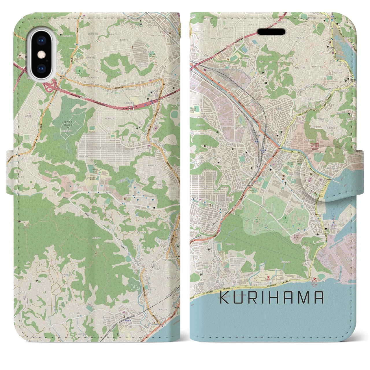 【久里浜(神奈川県)】地図柄iPhoneケース(手帳タイプ)ナチュラル・iPhone XS Max 用