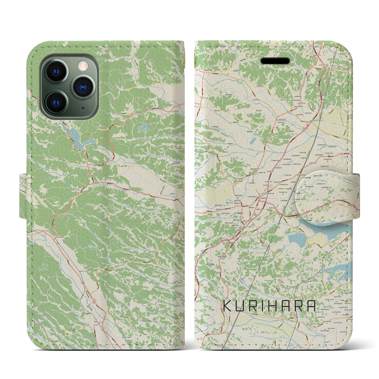 【栗原(宮城県)】地図柄iPhoneケース(手帳タイプ)ナチュラル・iPhone 11 Pro 用