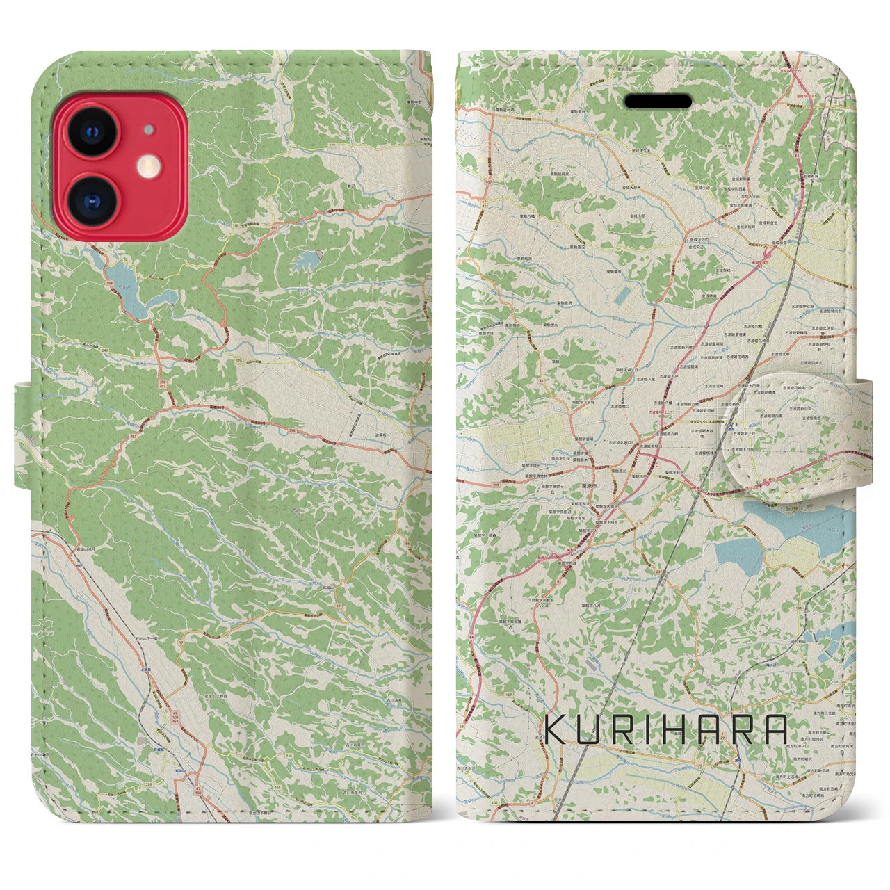 【栗原(宮城県)】地図柄iPhoneケース(手帳タイプ)ナチュラル・iPhone 11 用
