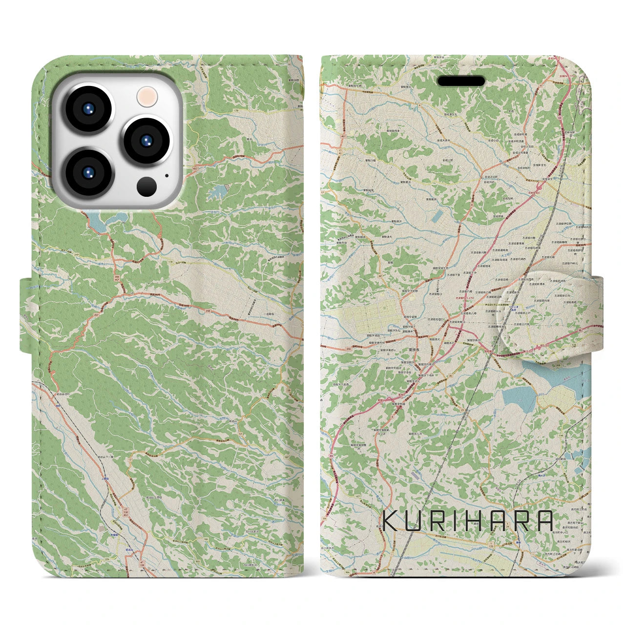 【栗原(宮城県)】地図柄iPhoneケース(手帳タイプ)ナチュラル・iPhone 13 Pro 用