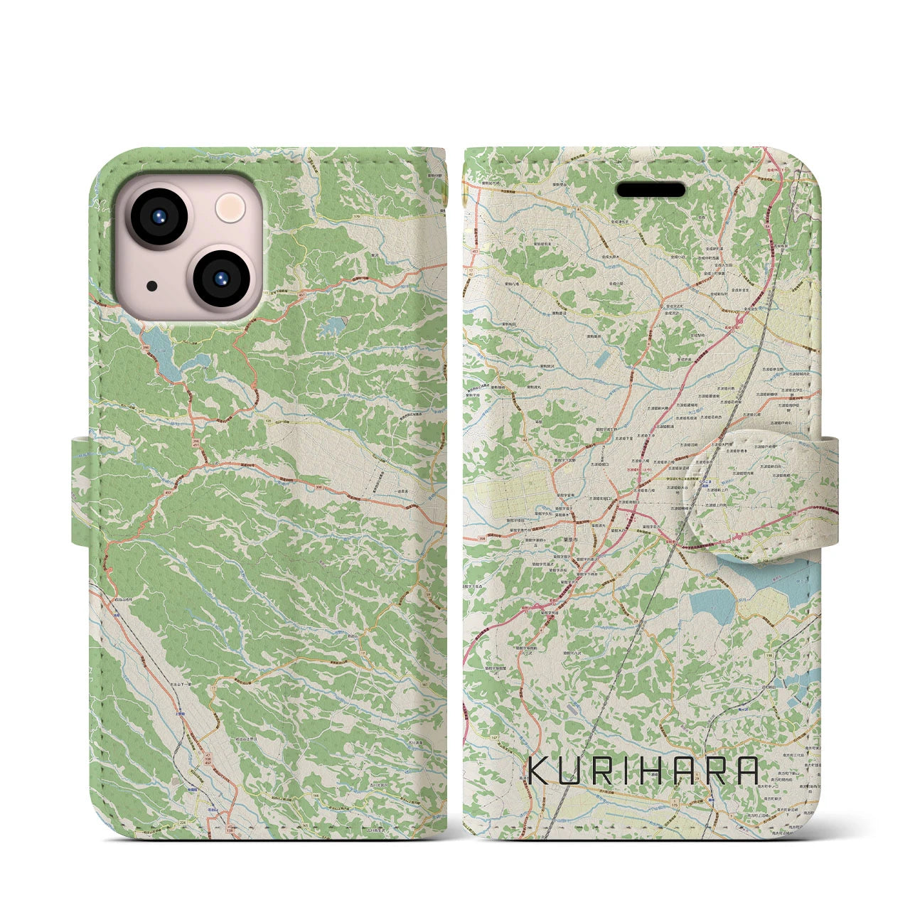 【栗原(宮城県)】地図柄iPhoneケース(手帳タイプ)ナチュラル・iPhone 13 mini 用