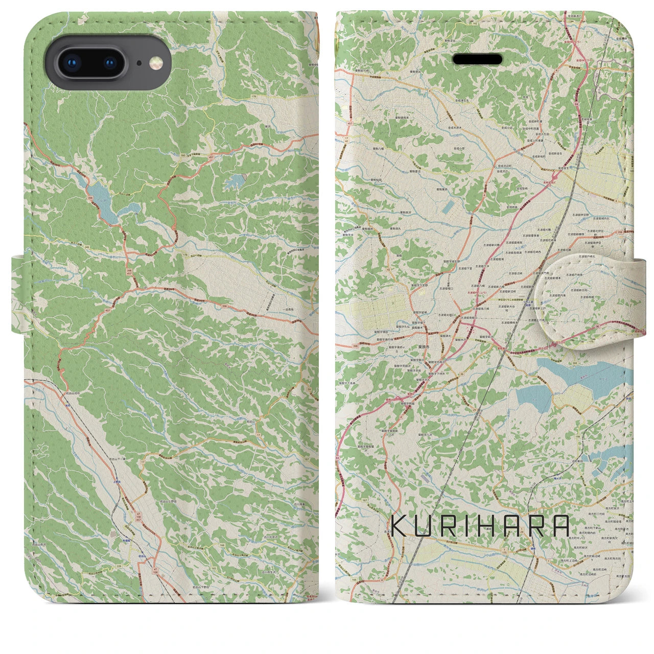 【栗原(宮城県)】地図柄iPhoneケース(手帳タイプ)ナチュラル・iPhone 8Plus /7Plus / 6sPlus / 6Plus 用