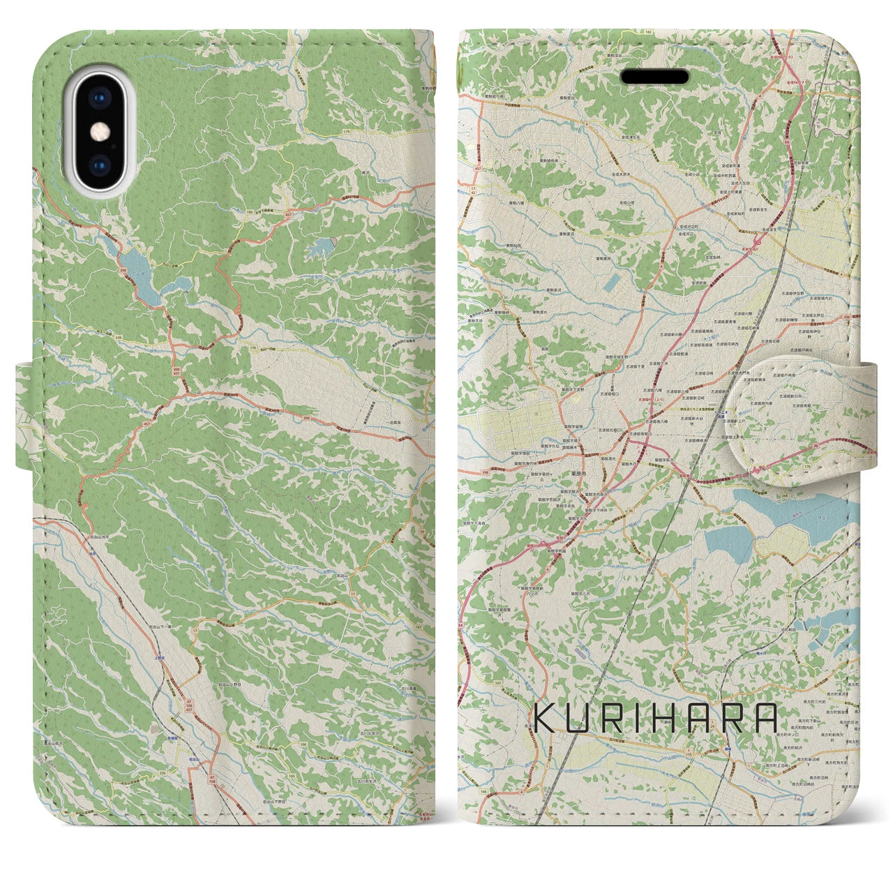 【栗原(宮城県)】地図柄iPhoneケース(手帳タイプ)ナチュラル・iPhone XS Max 用