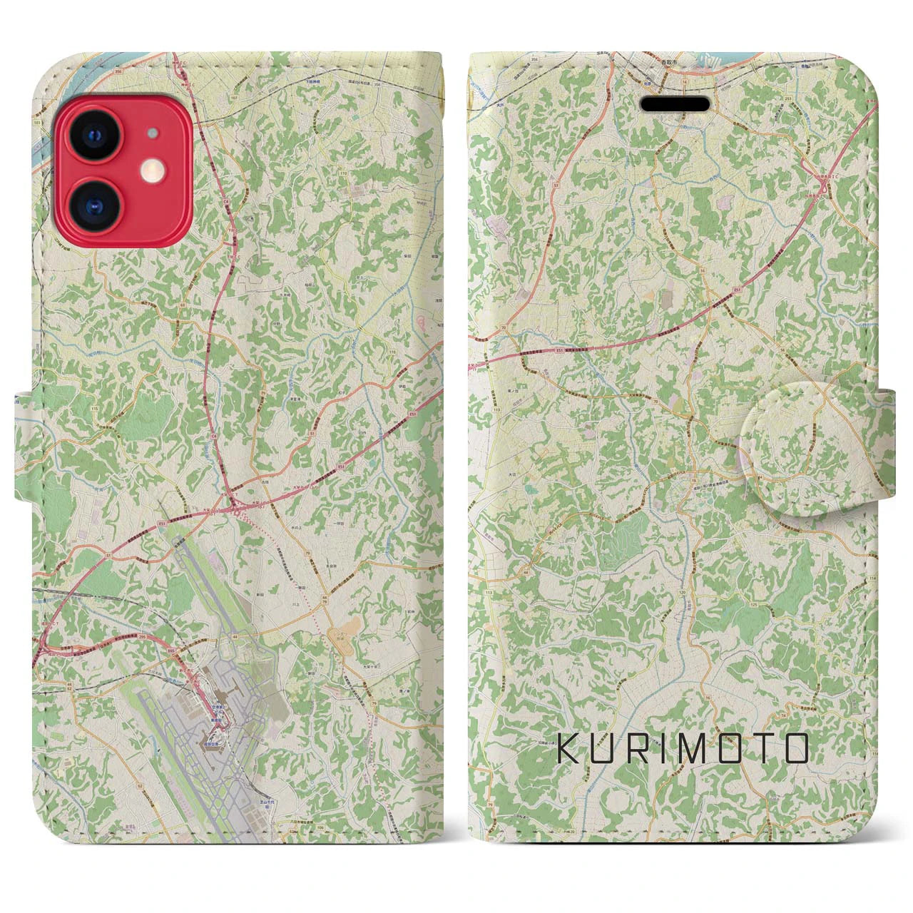 【栗源(千葉県)】地図柄iPhoneケース(手帳タイプ)ナチュラル・iPhone 11 用