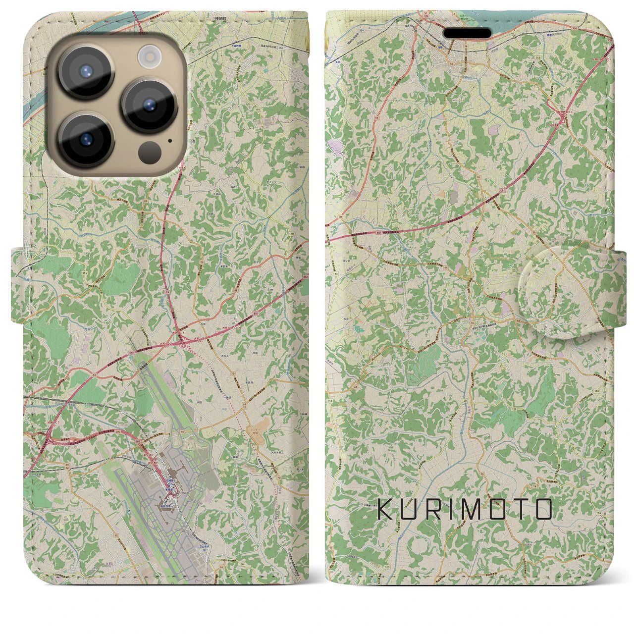 【栗源(千葉県)】地図柄iPhoneケース(手帳タイプ)ナチュラル・iPhone 14 Pro Max 用