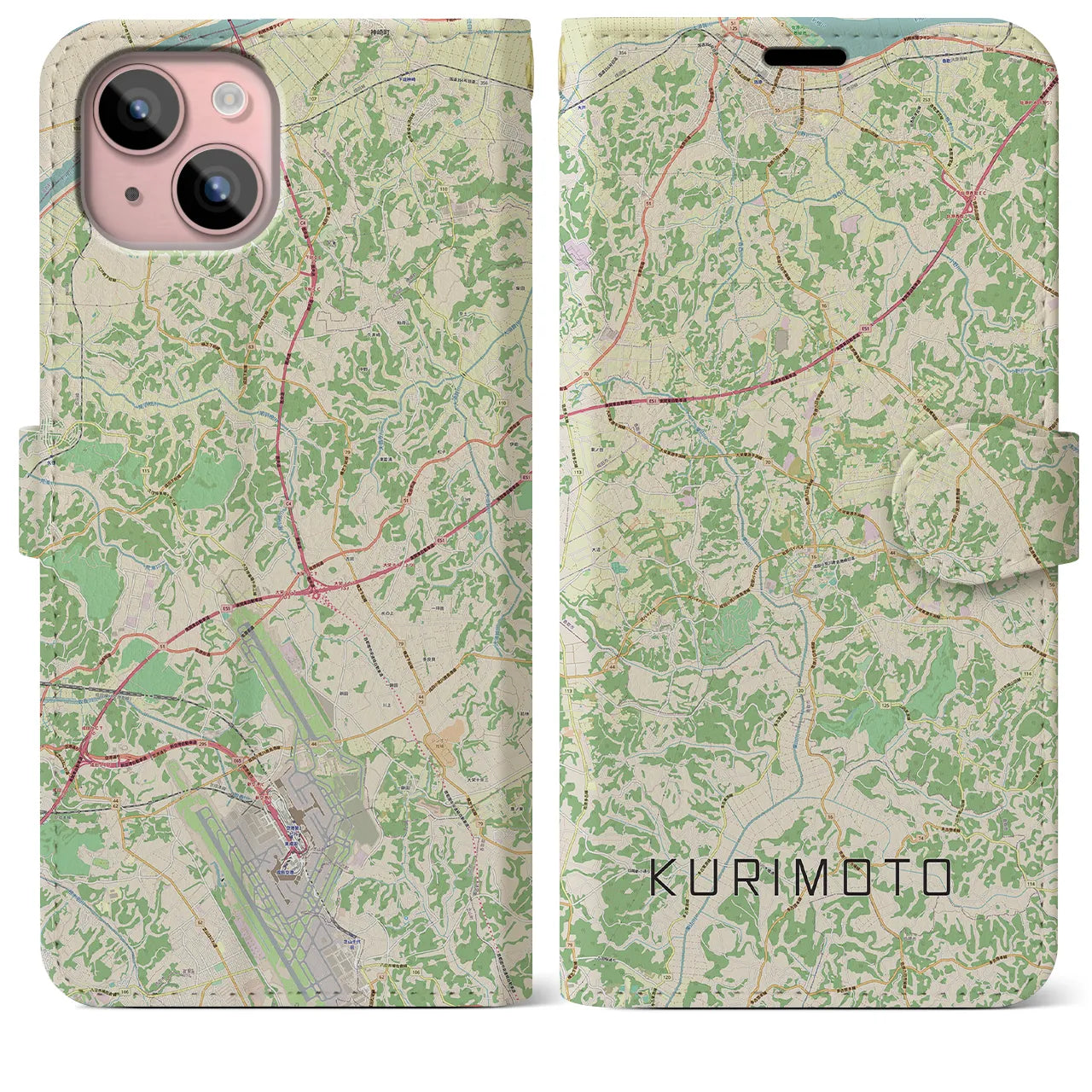 【栗源(千葉県)】地図柄iPhoneケース(手帳タイプ)ナチュラル・iPhone 15 Plus 用