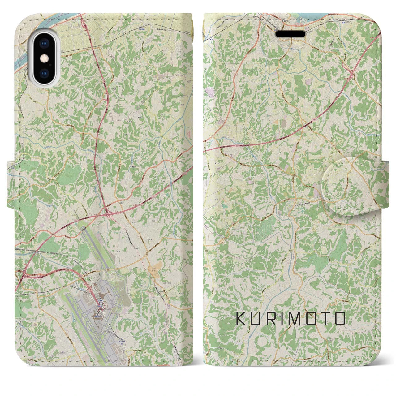 【栗源(千葉県)】地図柄iPhoneケース(手帳タイプ)ナチュラル・iPhone XS Max 用