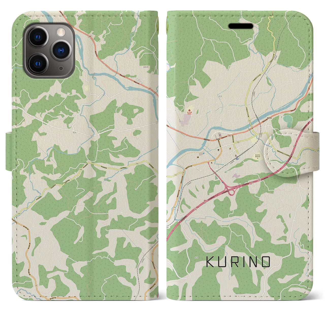 【栗野(鹿児島県)】地図柄iPhoneケース(手帳タイプ)ナチュラル・iPhone 12 / 12 Pro 用