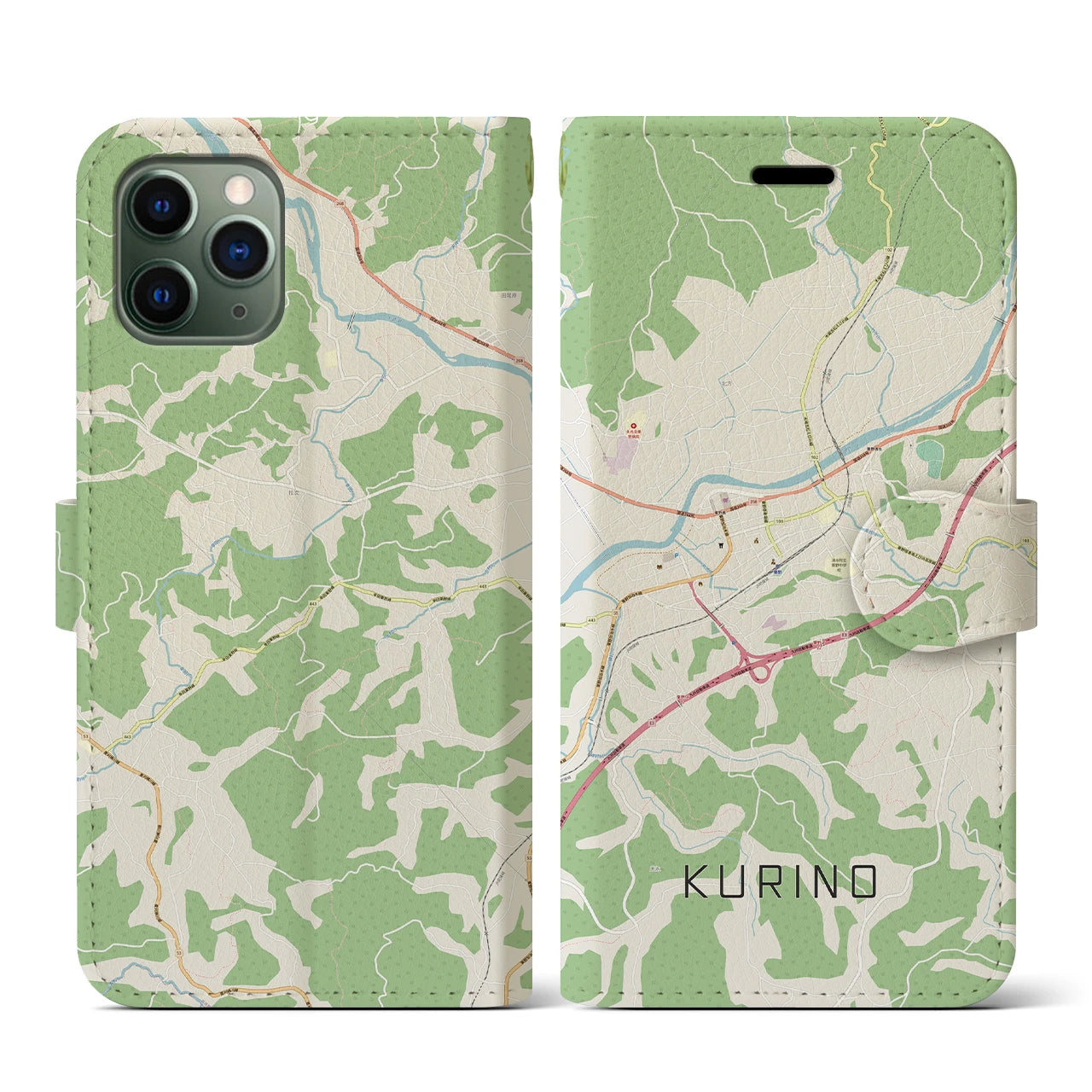 【栗野(鹿児島県)】地図柄iPhoneケース(手帳タイプ)ナチュラル・iPhone 12 mini 用