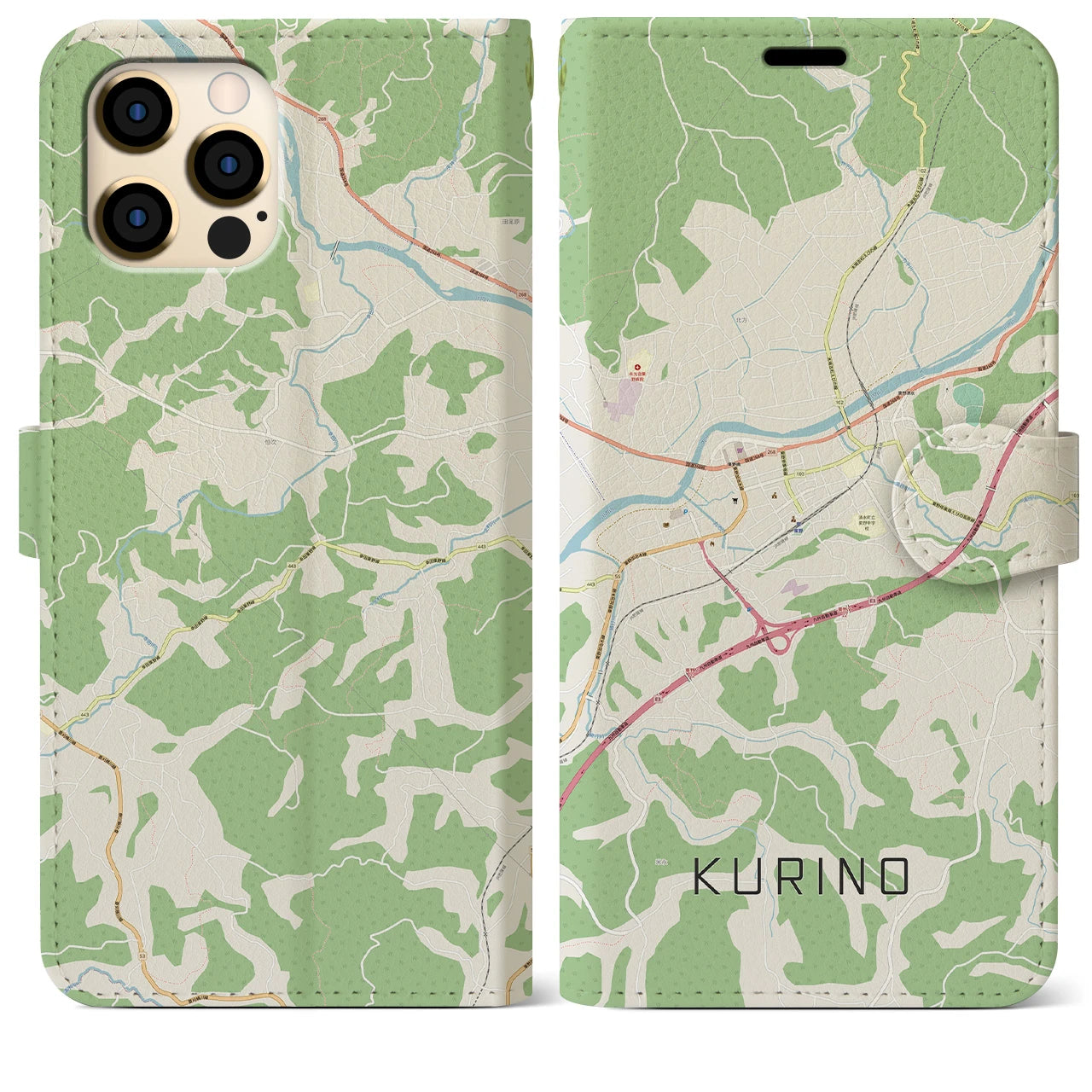 【栗野(鹿児島県)】地図柄iPhoneケース(手帳タイプ)ナチュラル・iPhone 13 mini 用