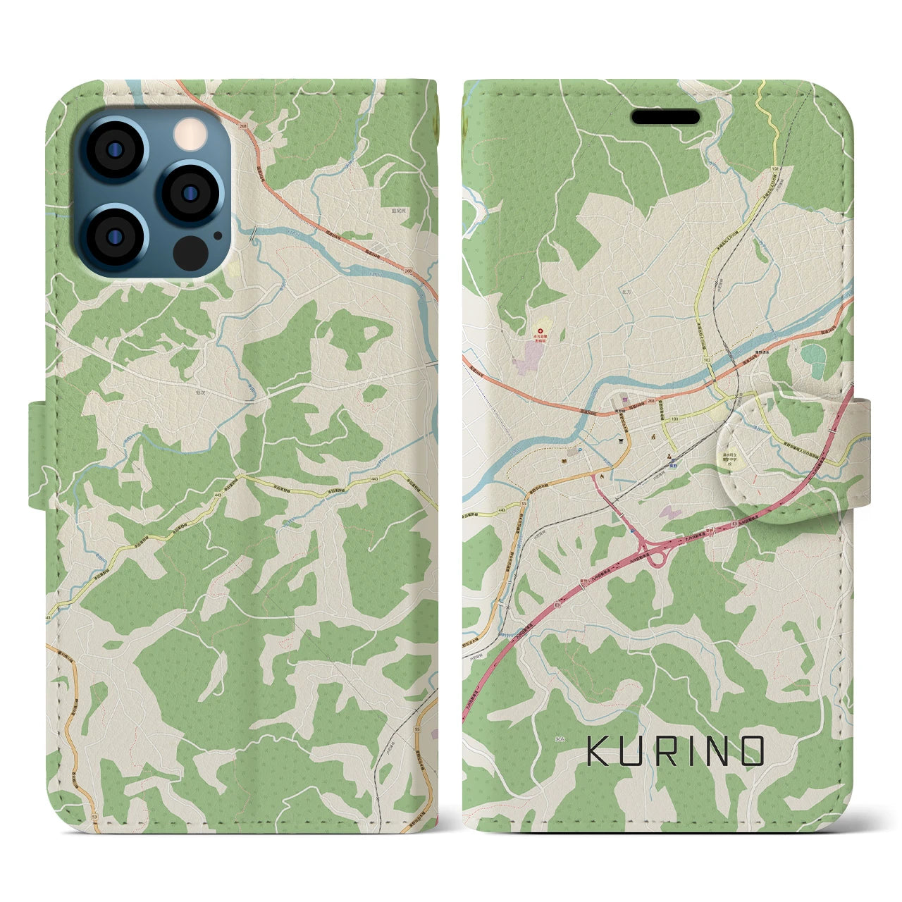 【栗野(鹿児島県)】地図柄iPhoneケース(手帳タイプ)ナチュラル・iPhone 12 Pro Max 用