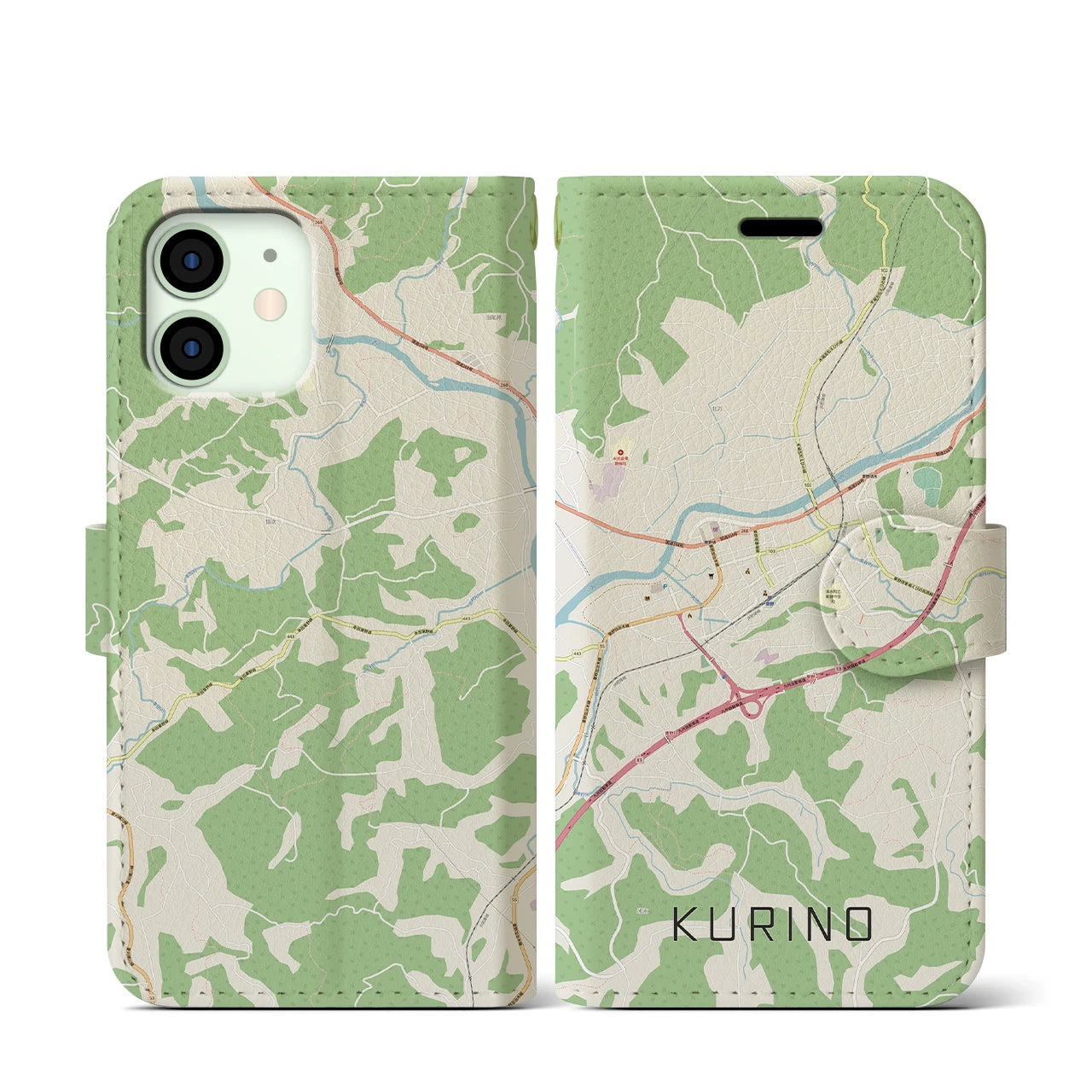 【栗野(鹿児島県)】地図柄iPhoneケース(手帳タイプ)ナチュラル・iPhone 11 Pro Max 用