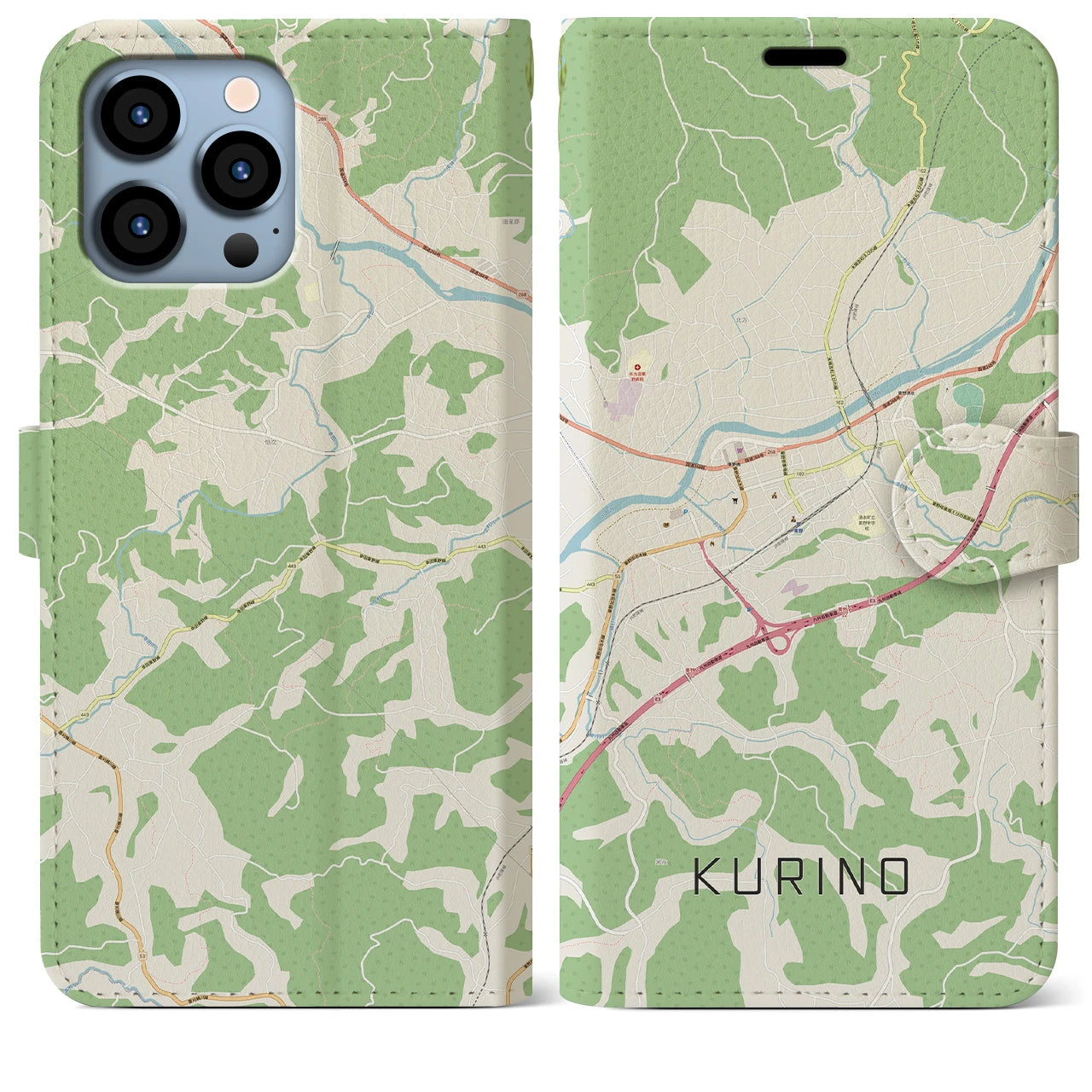 【栗野(鹿児島県)】地図柄iPhoneケース(手帳タイプ)ナチュラル・iPhone 14 用