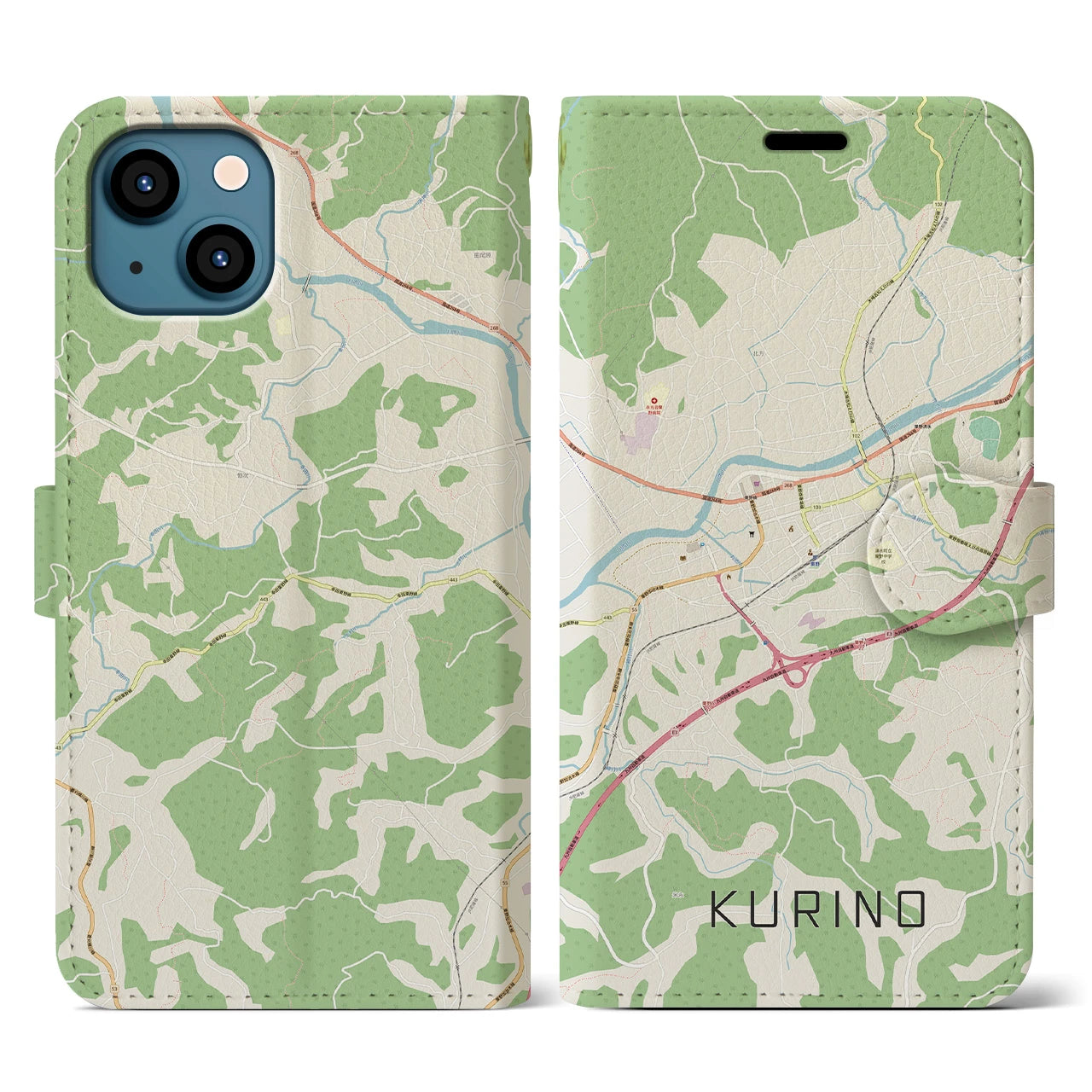 【栗野(鹿児島県)】地図柄iPhoneケース(手帳タイプ)ナチュラル・iPhone 13 Pro 用