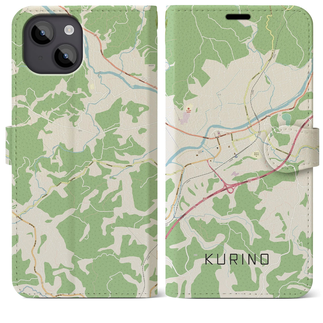【栗野(鹿児島県)】地図柄iPhoneケース(手帳タイプ)ナチュラル・iPhone 14 Pro 用