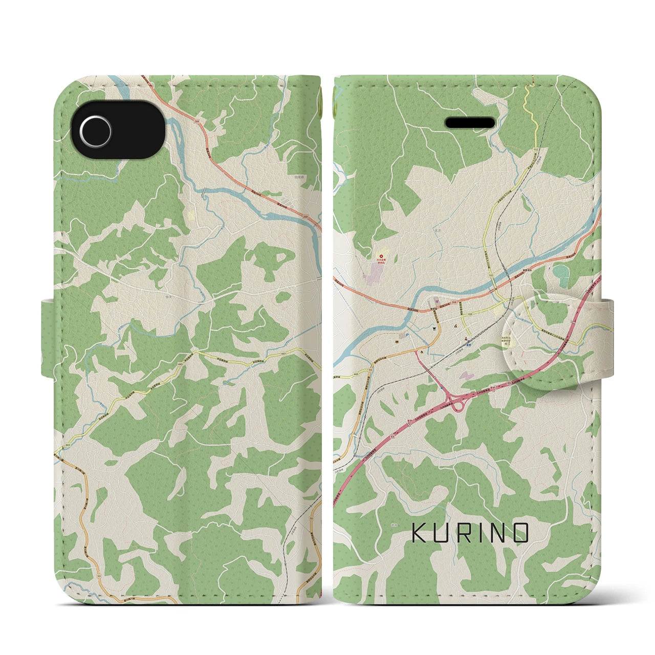 【栗野(鹿児島県)】地図柄iPhoneケース(手帳タイプ)ナチュラル・iPhone 8Plus /7Plus / 6sPlus / 6Plus 用