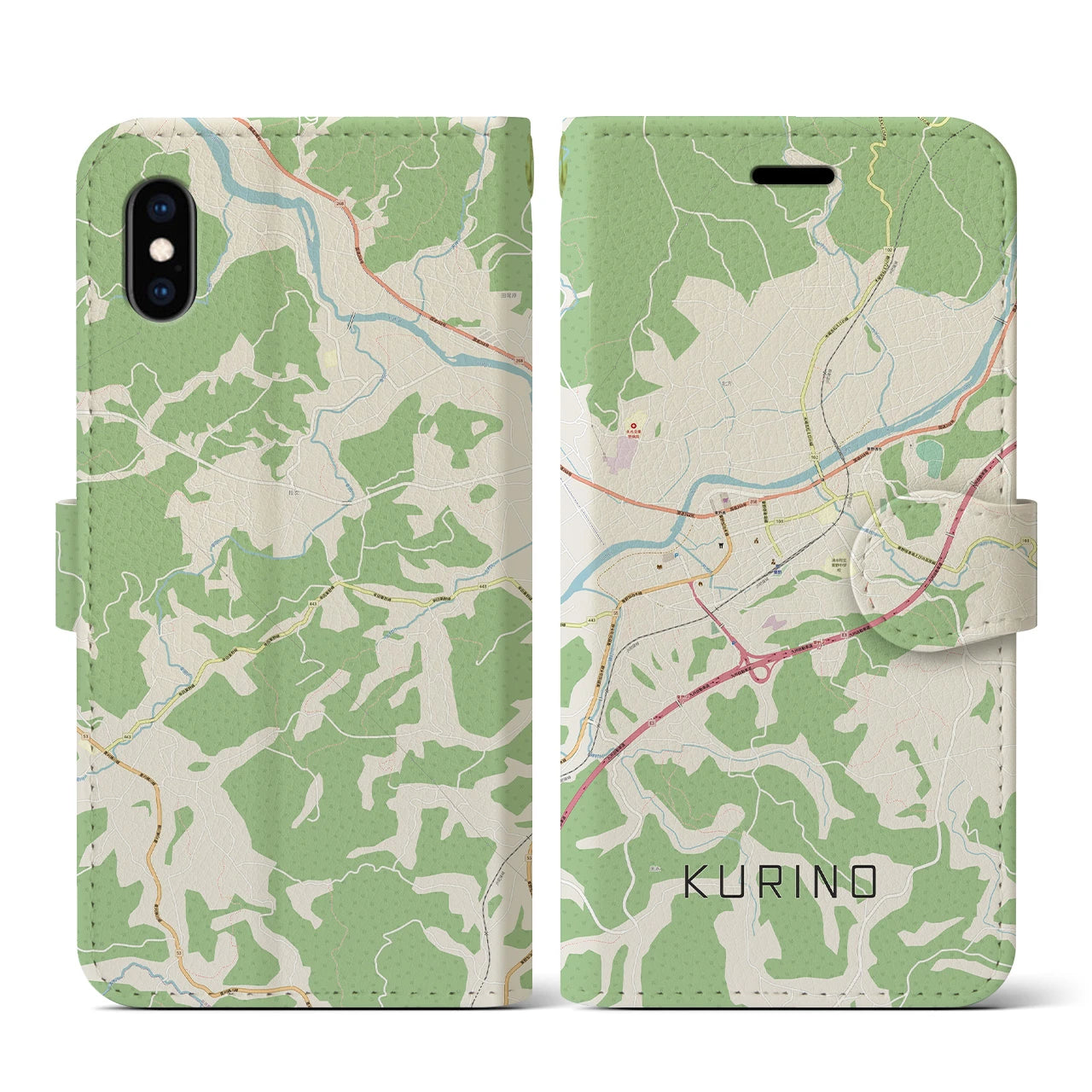 【栗野(鹿児島県)】地図柄iPhoneケース(手帳タイプ)ナチュラル・iPhone XS Max 用