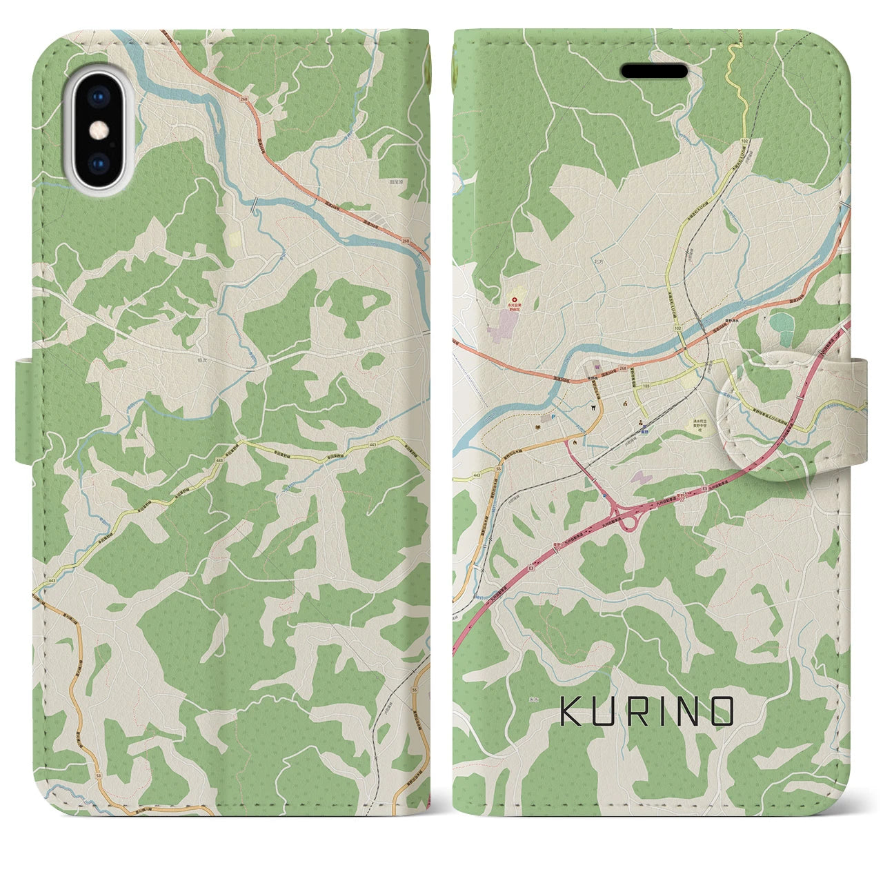 【栗野(鹿児島県)】地図柄iPhoneケース(手帳タイプ)ナチュラル・iPhone 11 用