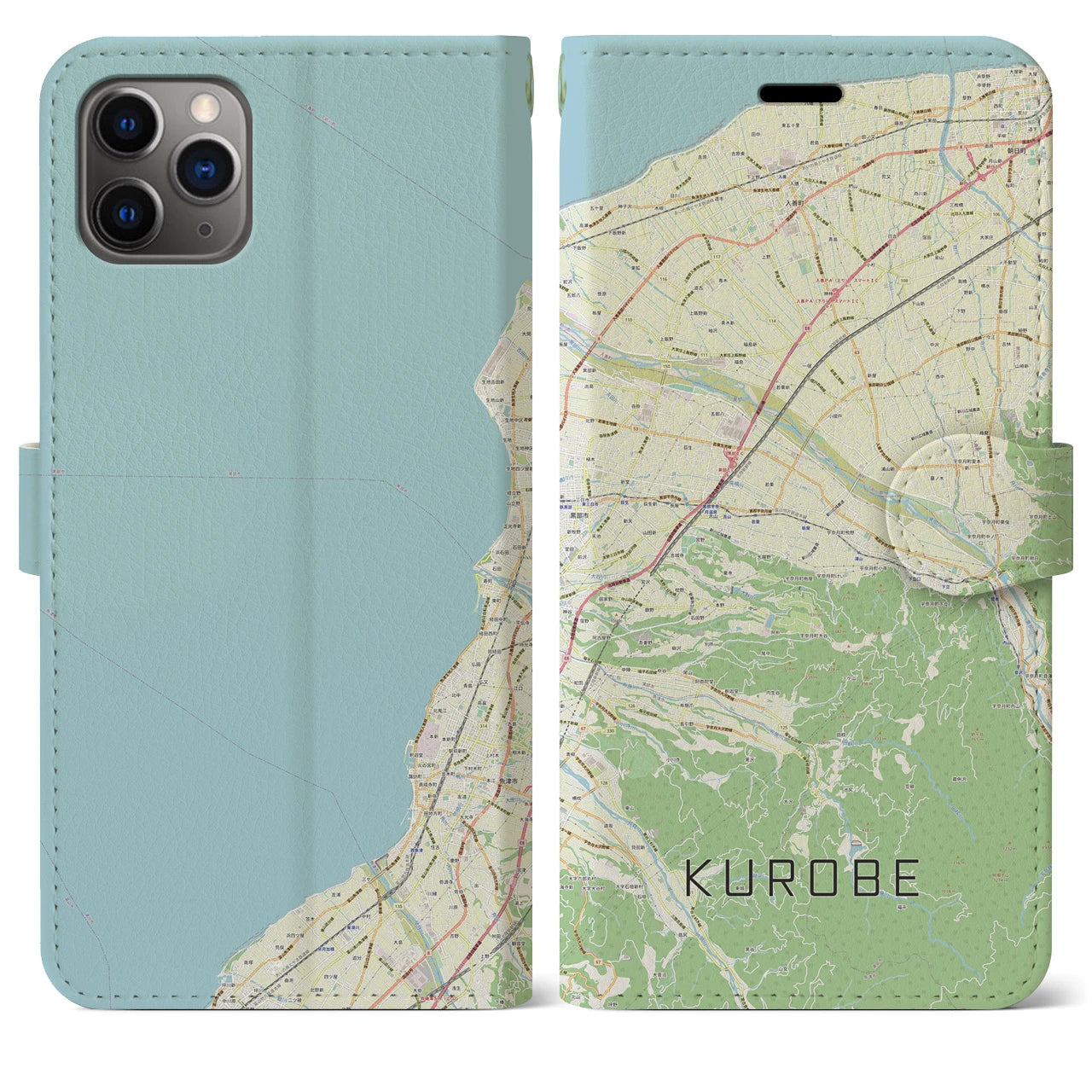 【黒部(富山県)】地図柄iPhoneケース(手帳タイプ)ナチュラル・iPhone 11 Pro Max 用