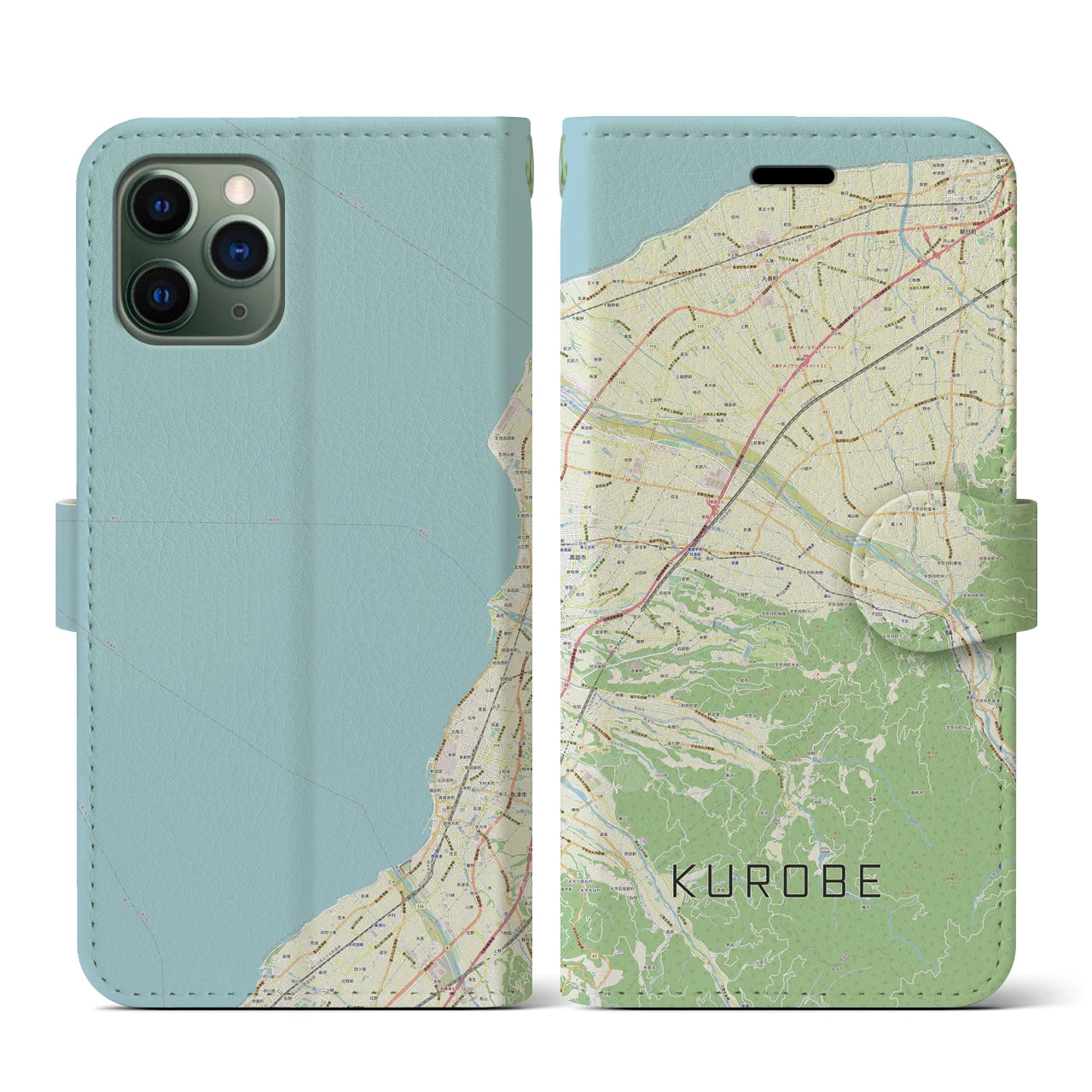 【黒部(富山県)】地図柄iPhoneケース(手帳タイプ)ナチュラル・iPhone 11 Pro 用