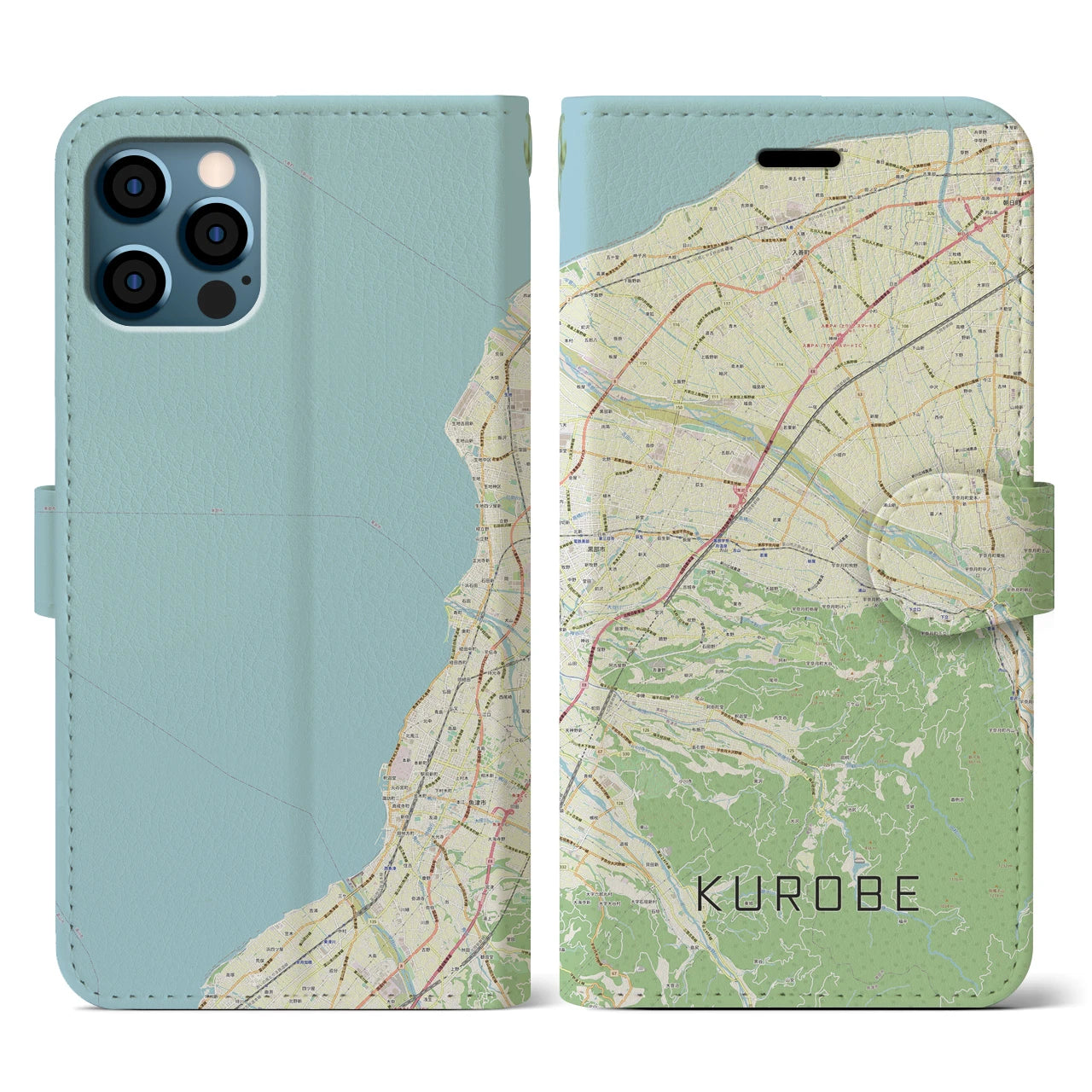 【黒部(富山県)】地図柄iPhoneケース(手帳タイプ)ナチュラル・iPhone 12 / 12 Pro 用