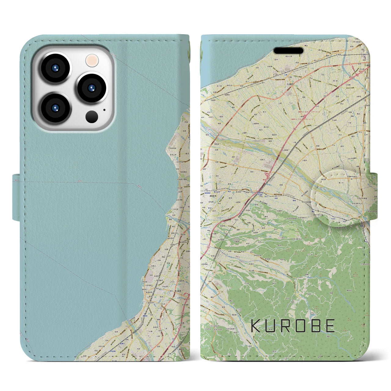 【黒部(富山県)】地図柄iPhoneケース(手帳タイプ)ナチュラル・iPhone 13 Pro 用