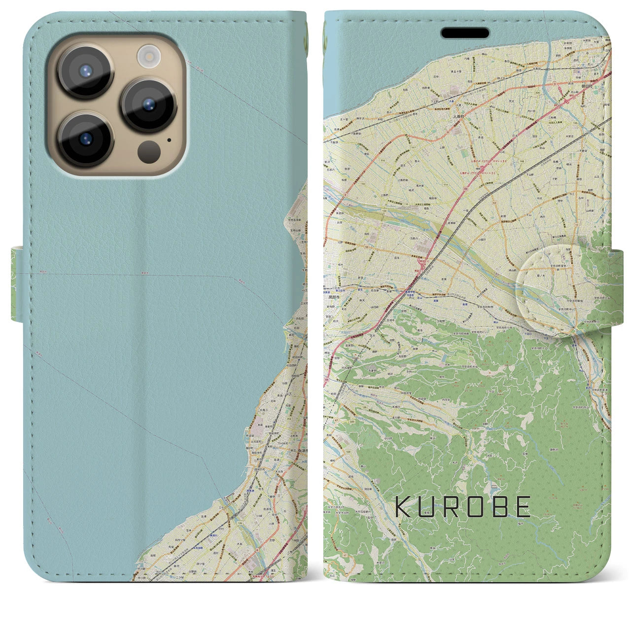 【黒部(富山県)】地図柄iPhoneケース(手帳タイプ)ナチュラル・iPhone 14 Pro Max 用