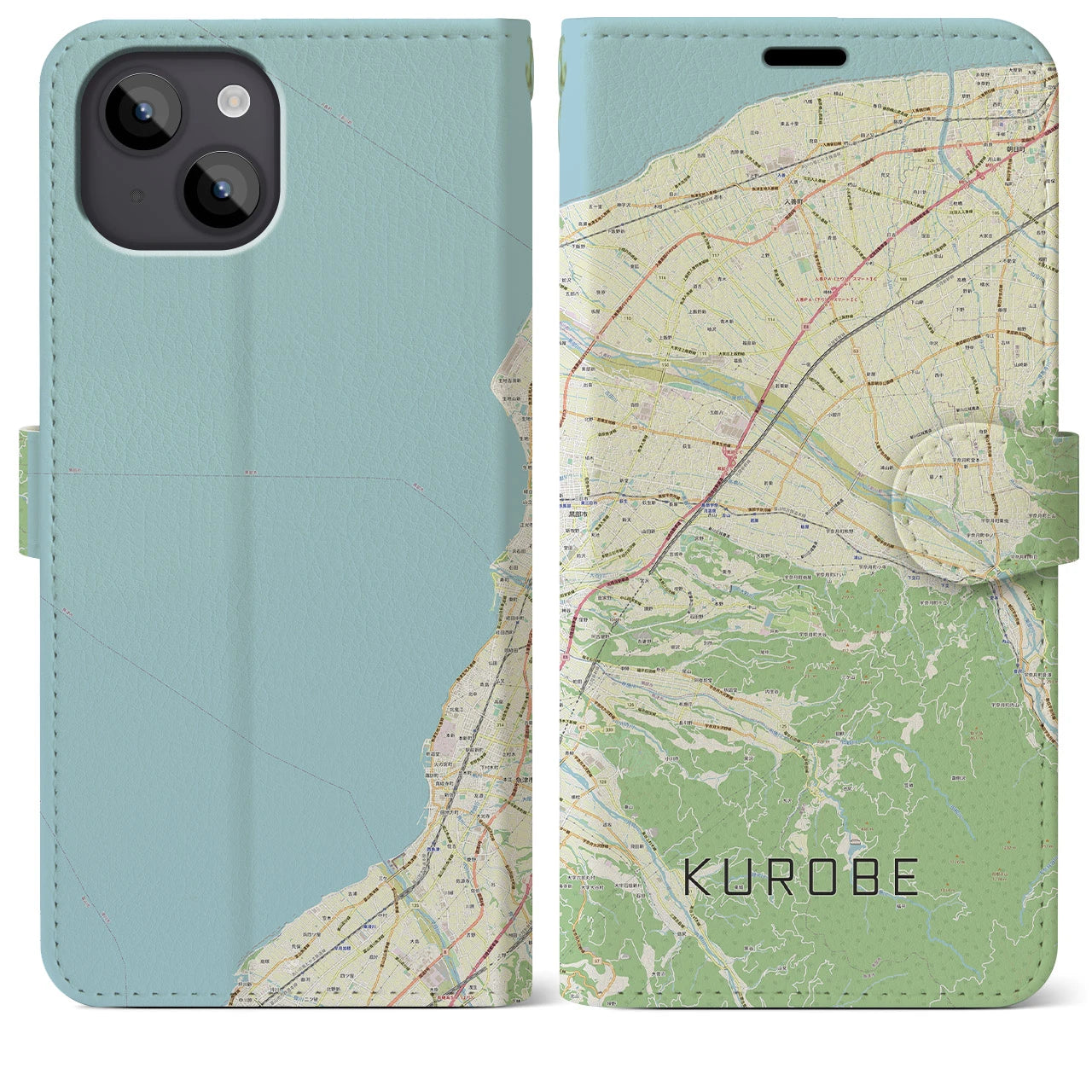 【黒部(富山県)】地図柄iPhoneケース(手帳タイプ)ナチュラル・iPhone 14 Plus 用