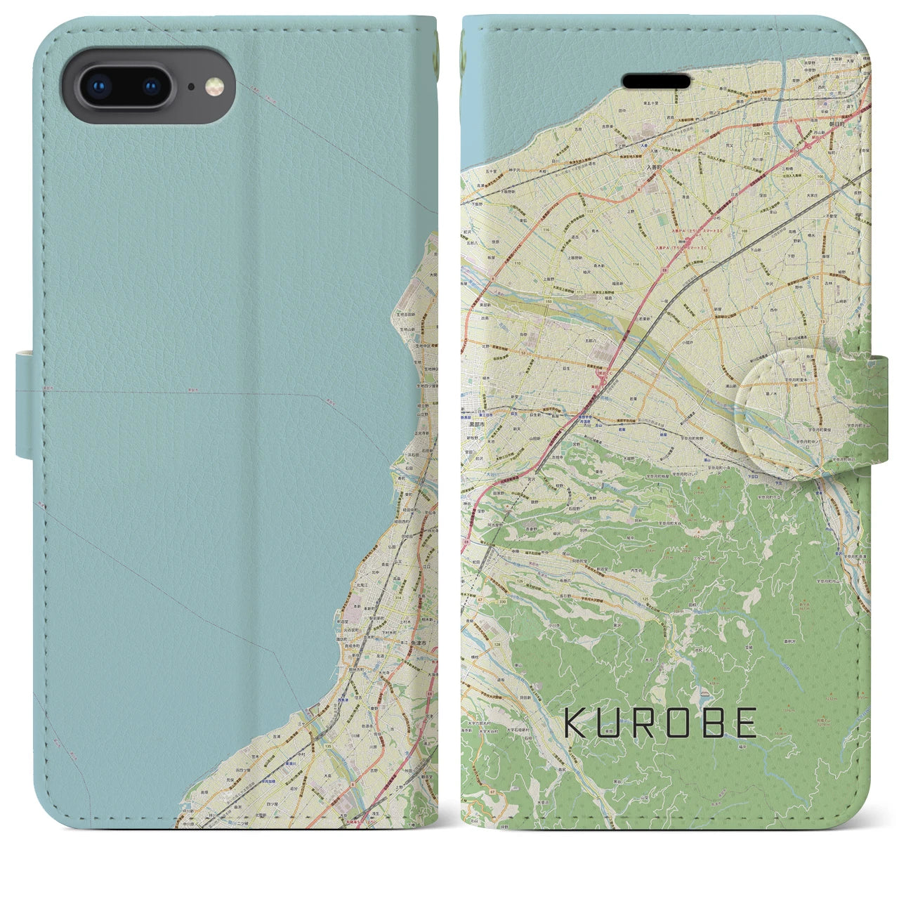 【黒部(富山県)】地図柄iPhoneケース(手帳タイプ)ナチュラル・iPhone 8Plus /7Plus / 6sPlus / 6Plus 用