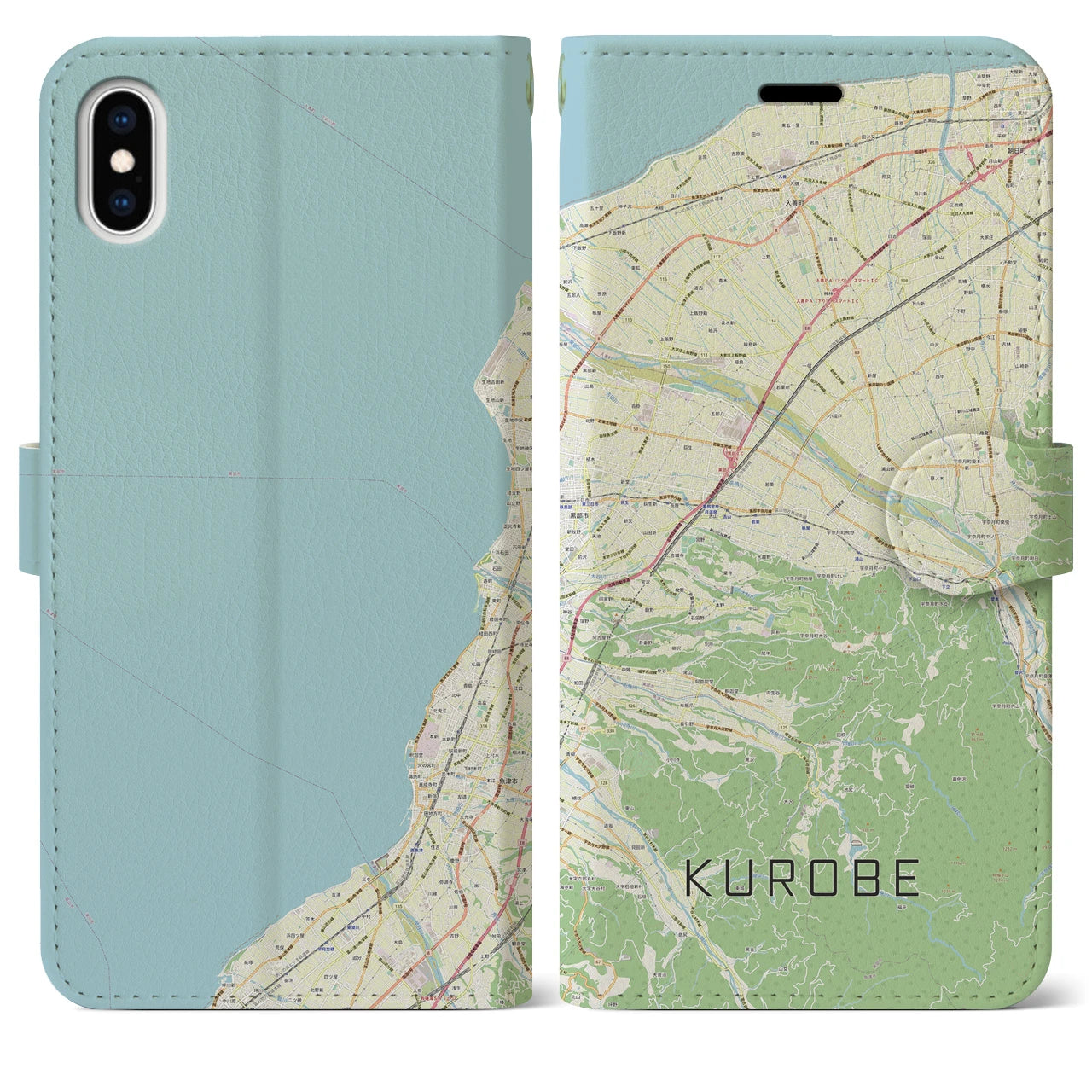 【黒部(富山県)】地図柄iPhoneケース(手帳タイプ)ナチュラル・iPhone XS Max 用