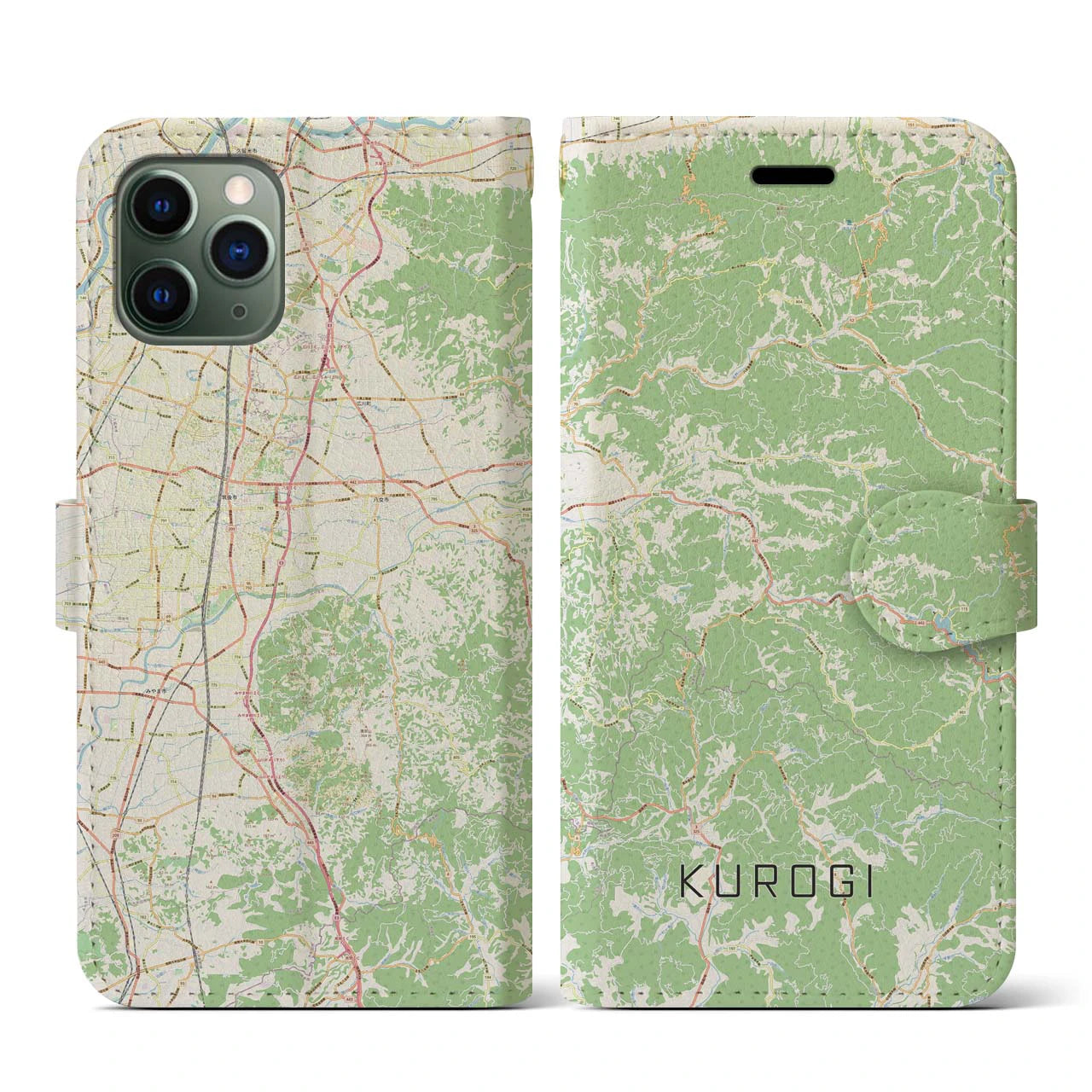 【黒木(福岡県)】地図柄iPhoneケース(手帳タイプ)ナチュラル・iPhone 11 Pro 用