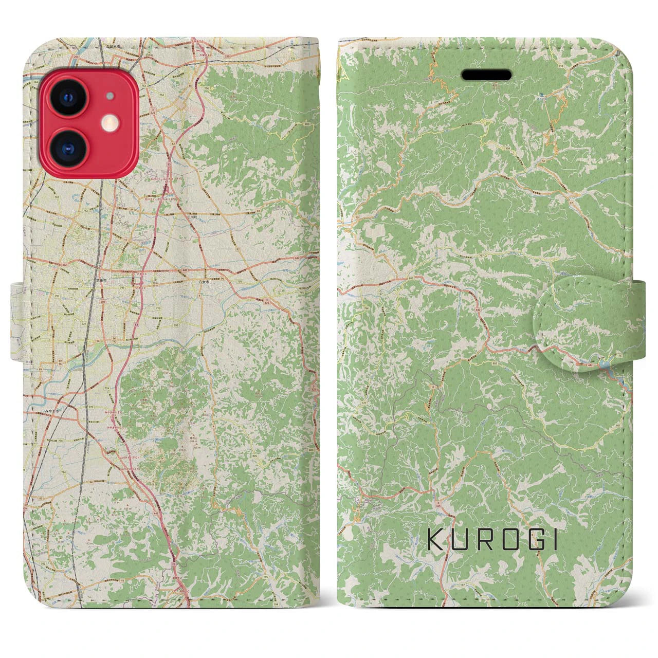 【黒木(福岡県)】地図柄iPhoneケース(手帳タイプ)ナチュラル・iPhone 11 用