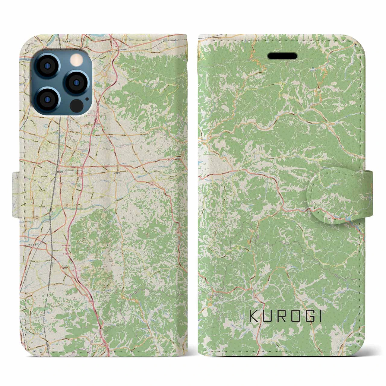 【黒木(福岡県)】地図柄iPhoneケース(手帳タイプ)ナチュラル・iPhone 12 / 12 Pro 用